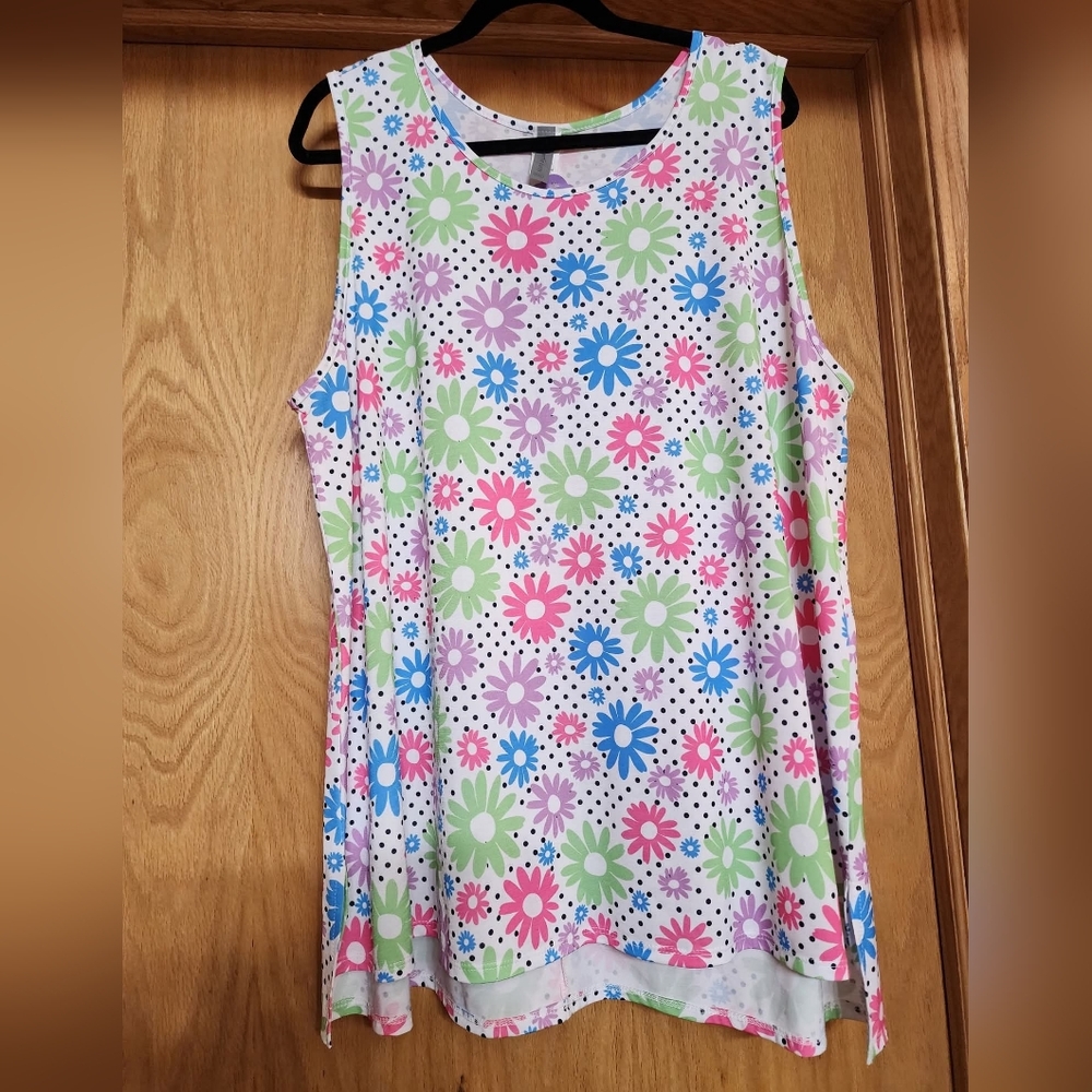 Sleeveless Floral Print Tank Top - Pink, Green, Blue